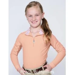 EIS Kids Icefil Long Sleeve Shirt Size Medium 8/9 -Equestrian Supply Store EIS Childs Peach Butterflies