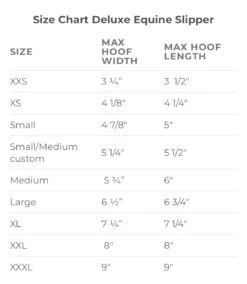 Slipper Deluxe Single -Equestrian Supply Store deluxeslippersizechart