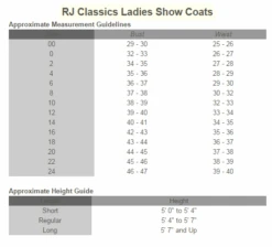 RJ Classics Ladies Skylar Show Coat -Equestrian Supply Store rj ladies size chart png 1